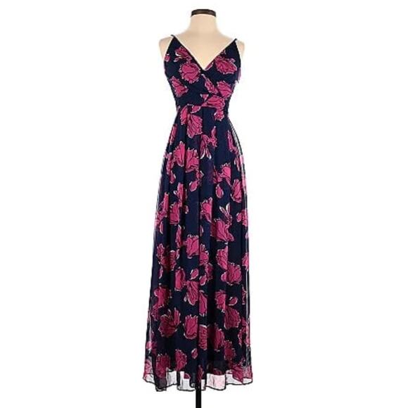 ModCloth Women's Navy and Pink Floral‎ Liza Luxe Dress XL Flattering Maxi Event - Picture 1 of 10